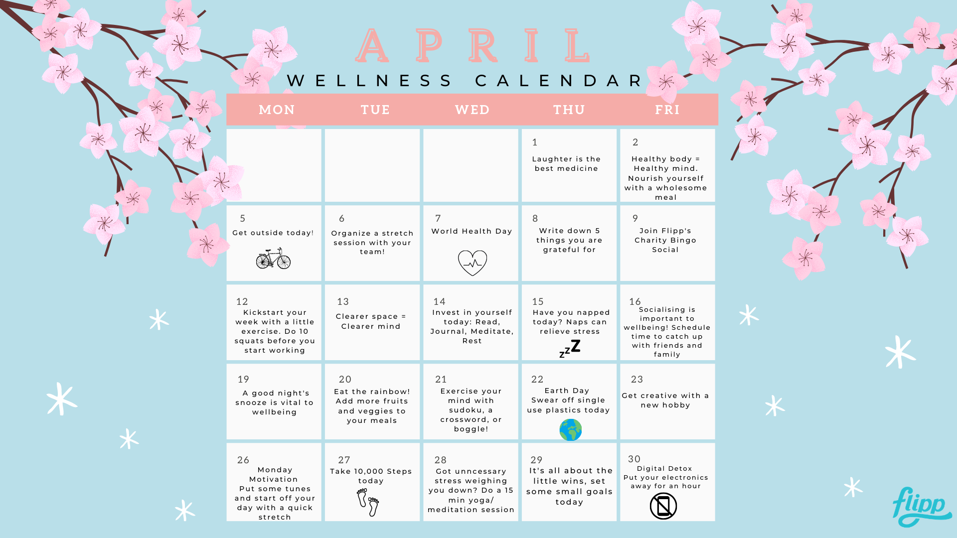 April Wellness Calendar Recharge Wellness